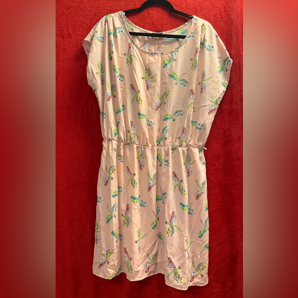 Peach Dragonfly Fit and Flare Plus Size Dress